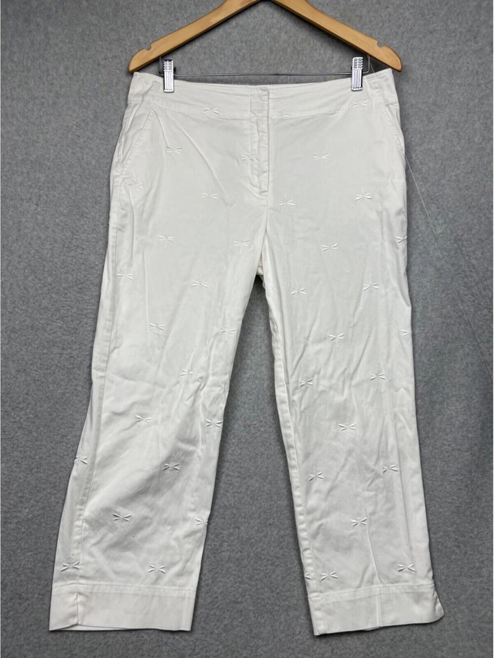 Talbots Dragonfly Embroidery Chino Crop Pants Womens Size 12 Beach Minimalist